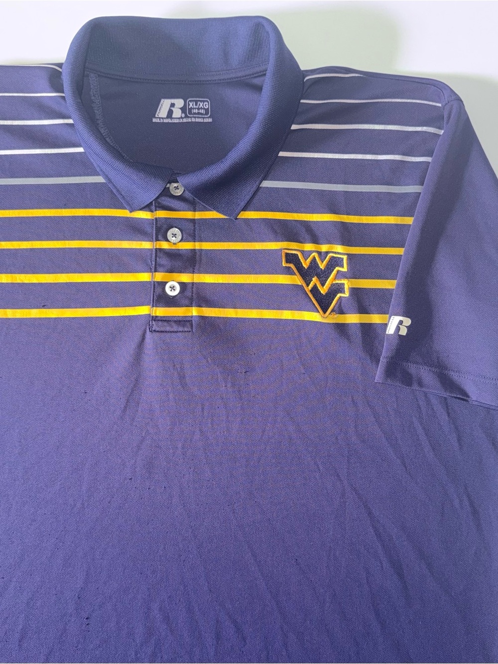 Russell Athletic Polo Men's XL Navy Striped West Virginia Mountaineers